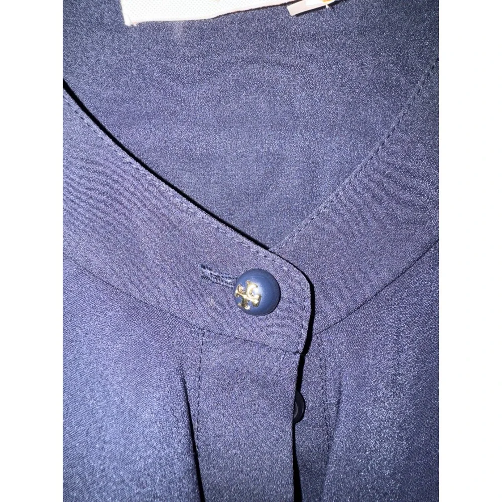 Tory Burch Navy Blue Jane Ruffle Front Silk Blend Shift Dress Size 14